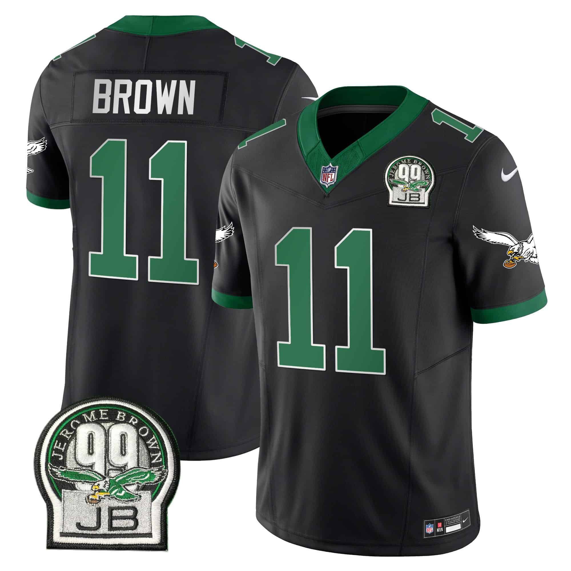 Men Philadelphia Eagles 11 Brown Black 2024 Nike Jerome Brown Patch Alternate Limited NFL Jersey style 1